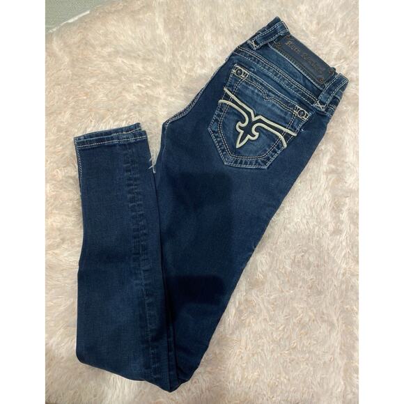 Rock Revival Women's Distressed Pearl Skinny Contrast Stitching Jeans Size 24 - Picture 1 of 4